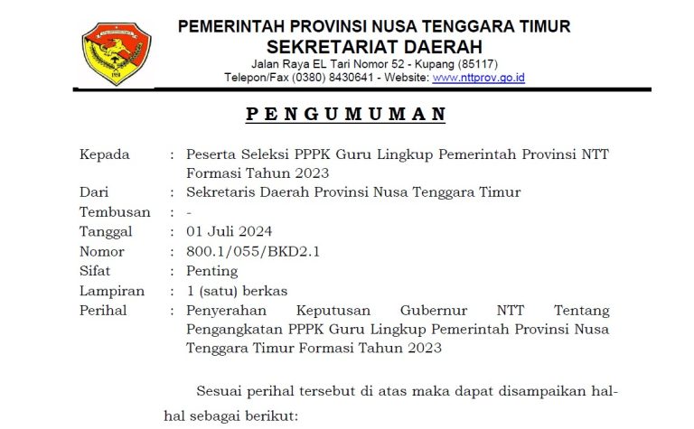 Pengumuman Penyerahan SK PPPK Formasi Tahun 2023