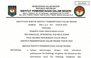 Hasil Tes Psikologi, Integritas dan Kejujuran SPCP IPDN Tahun 2025
